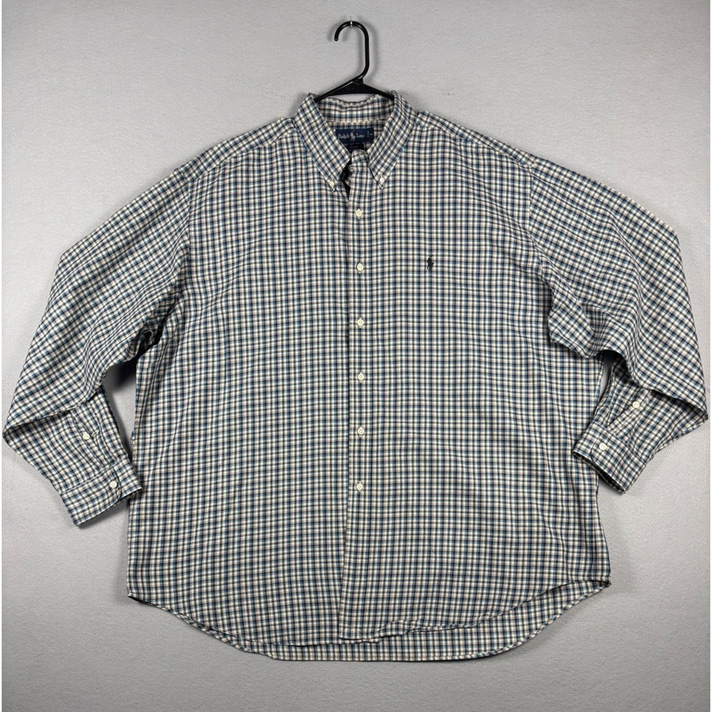 Ralph Lauren Blake Plaid Button Down Shirt XXL Blue Yellow Black Cotton